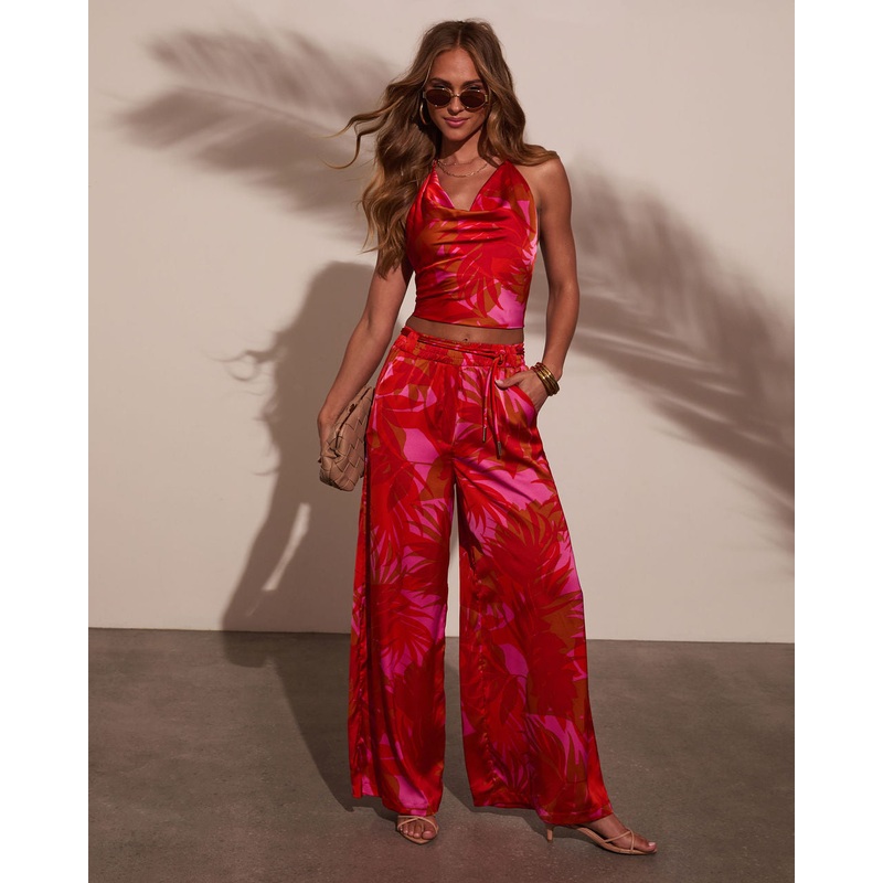 Sunset Sangria Tropical Halter Blouse