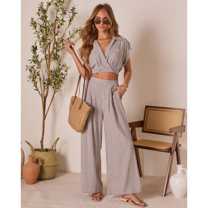 Thea High Rise Striped Pants|Navy/Ivory|S|M|L