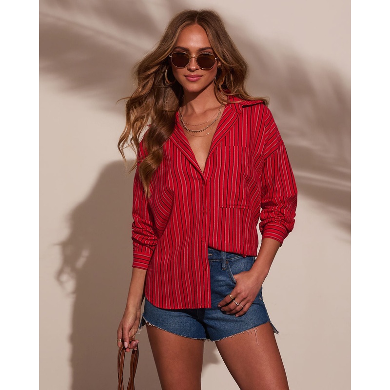 Tinslee Striped Button Down Top