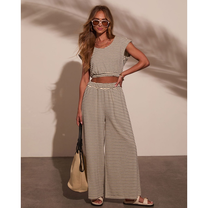Washed Away Striped Wide Leg Pants