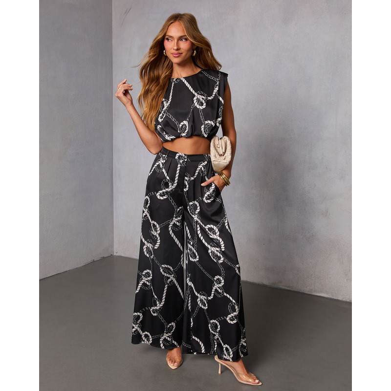Dennie Printed Satin Wide Leg Pants