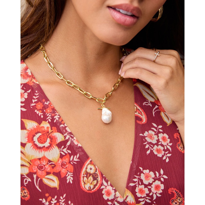 Edelie Pearl Drop Necklace|Gold|O/S