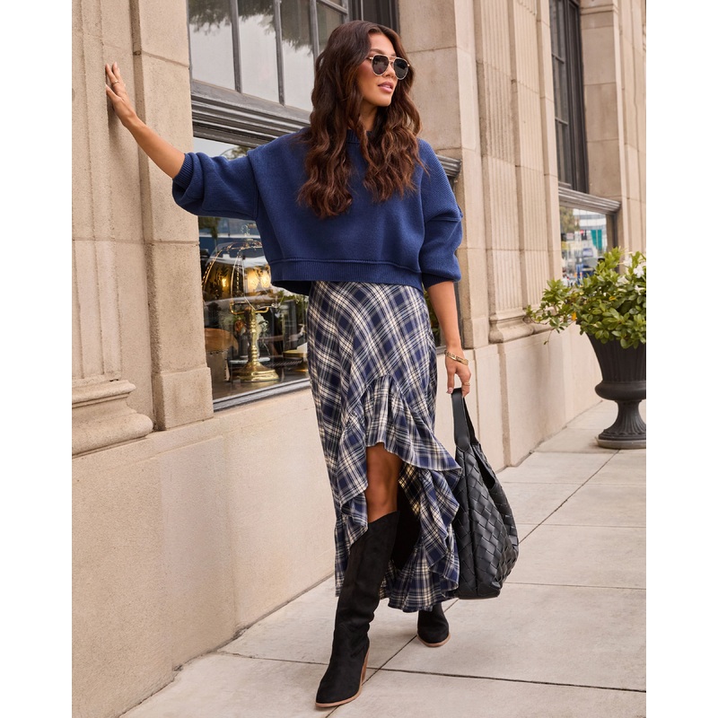 Fiorah Plaid High Low Midi Skirt