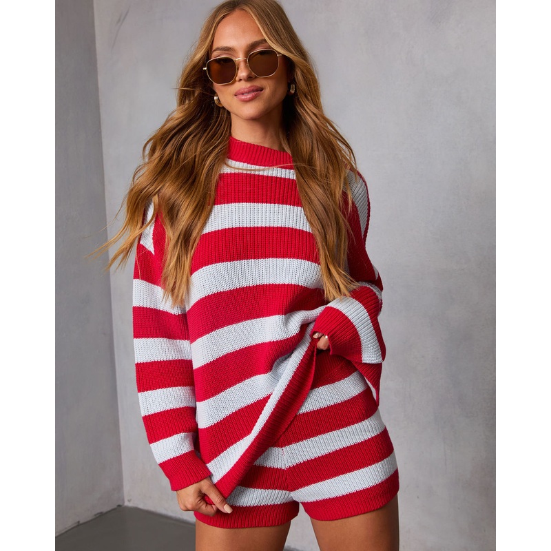 Galilea Striped Knit Shorts|Red Stripe|XS|S|M|L|XL