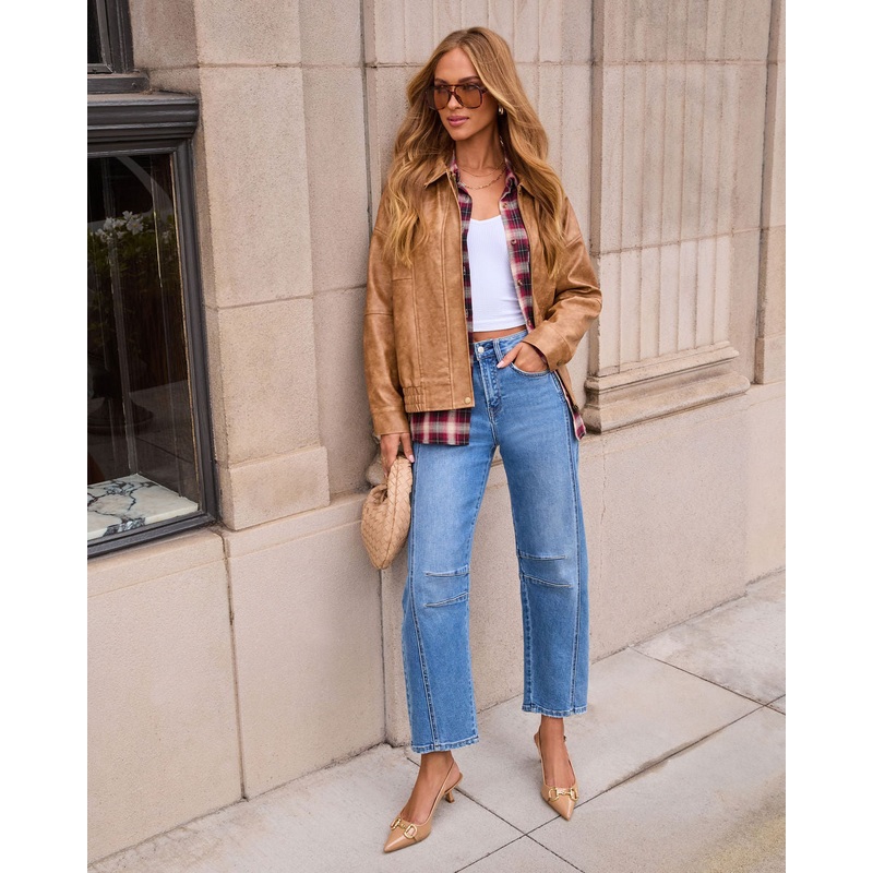 Genovah Distressed Leather Bomber Jacket