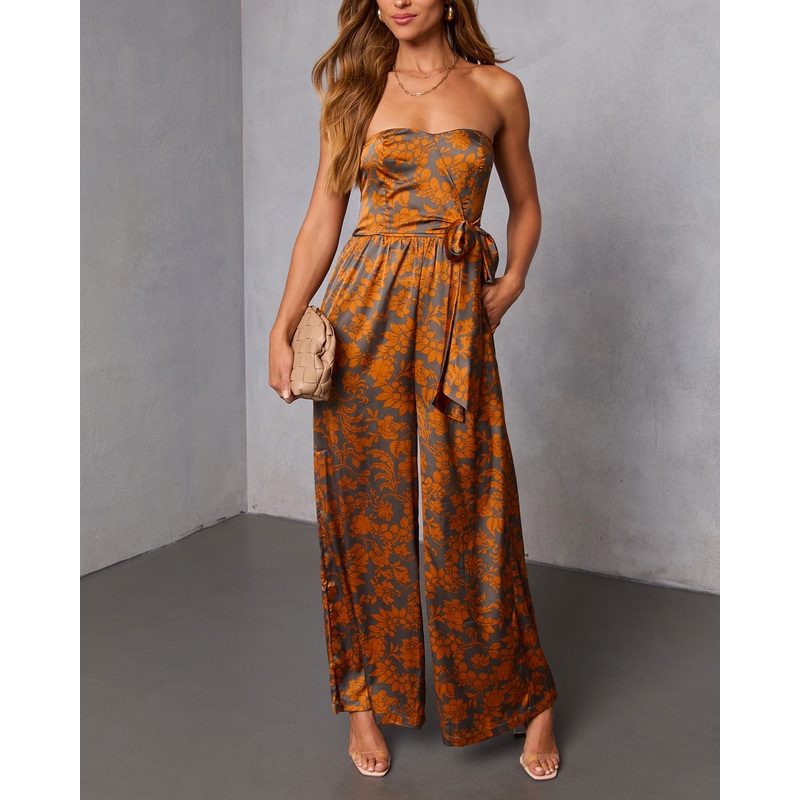 Janiva Satin Wrap Tie Jumpsuit