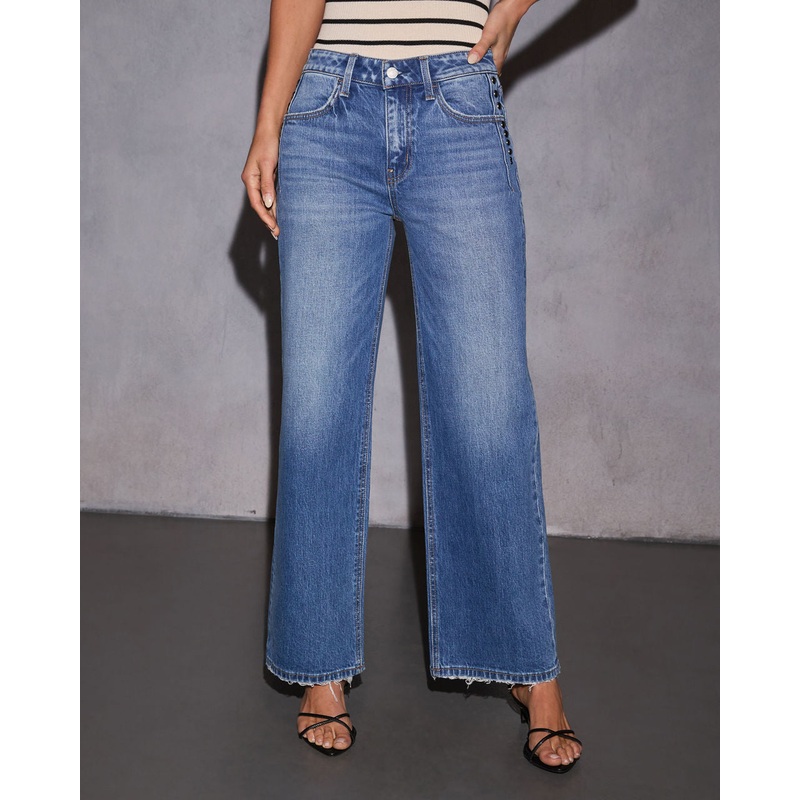 Kayley Stretch Studded Wide Leg Jean