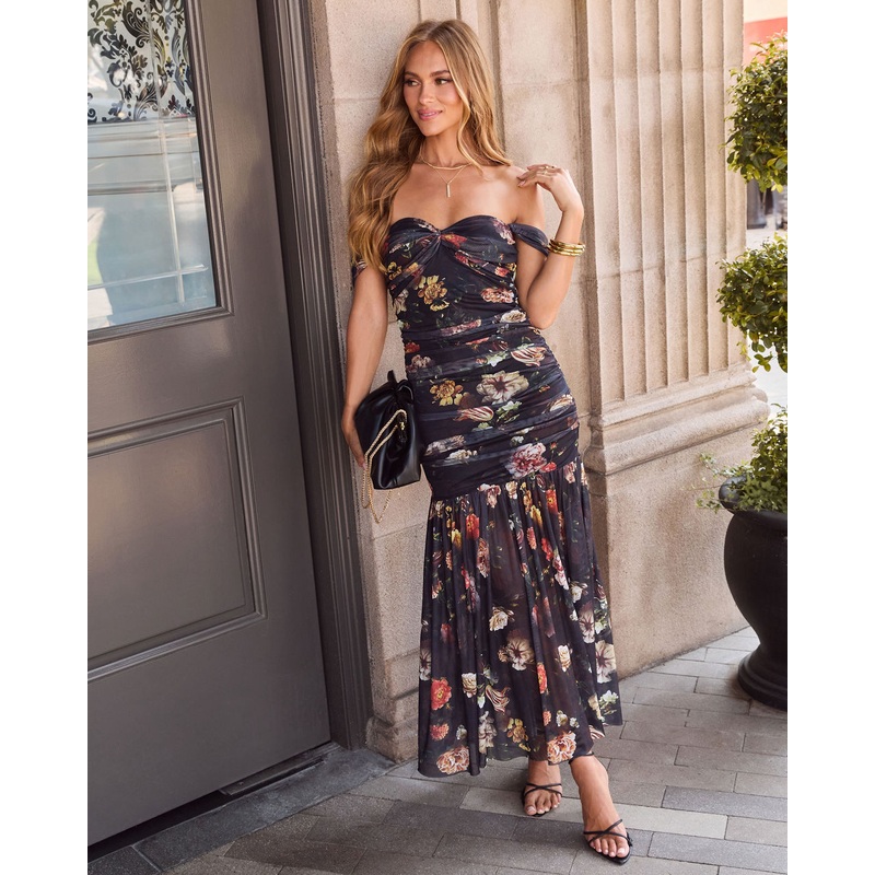 Kazina Mesh Off The Shoulder Maxi Dress