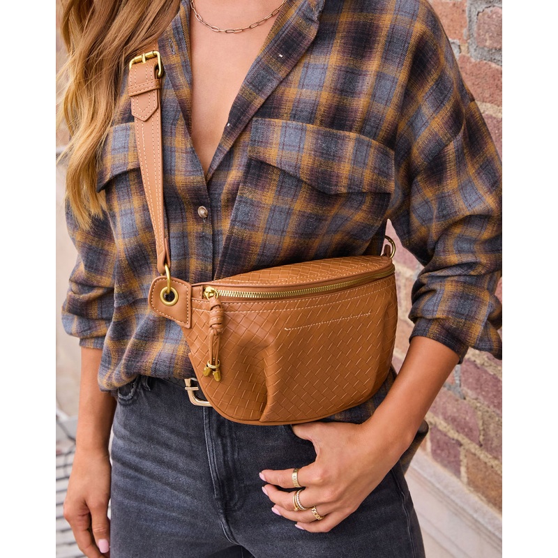 Lennah Woven Leather Belt Bag|Tan|Black|O/S