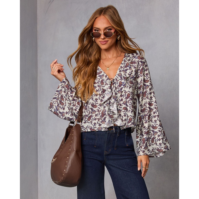 Marene Paisley Ruffle Top|Ivory Paisley|Red Floral|XS|S|M|L|XL