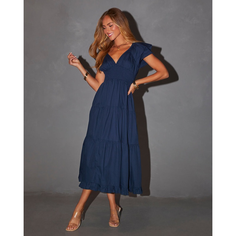 Nyah V-Neck Tiered Maxi Dress|Navy|XS|S|M|L|XL