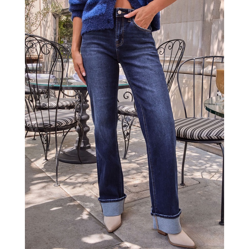 Nyra Stretch Straight Leg Cuffed Jeans
