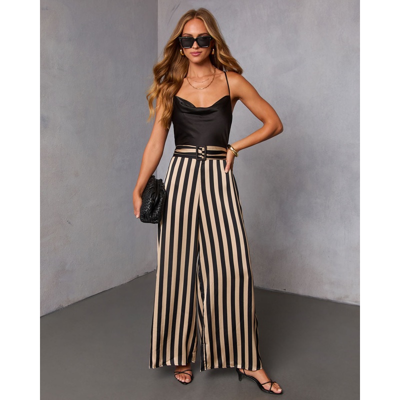 Pimia Striped Belted Jumpsuit|Black Stripe|S|M|L