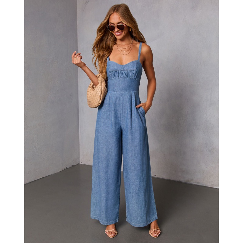 Sintara Denim Jumpsuit|Medium Wash|S|M|L