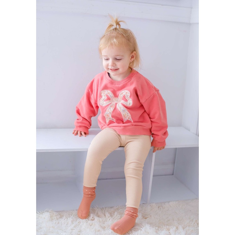 Applique Floral Bow Crewneck Sweatshirt