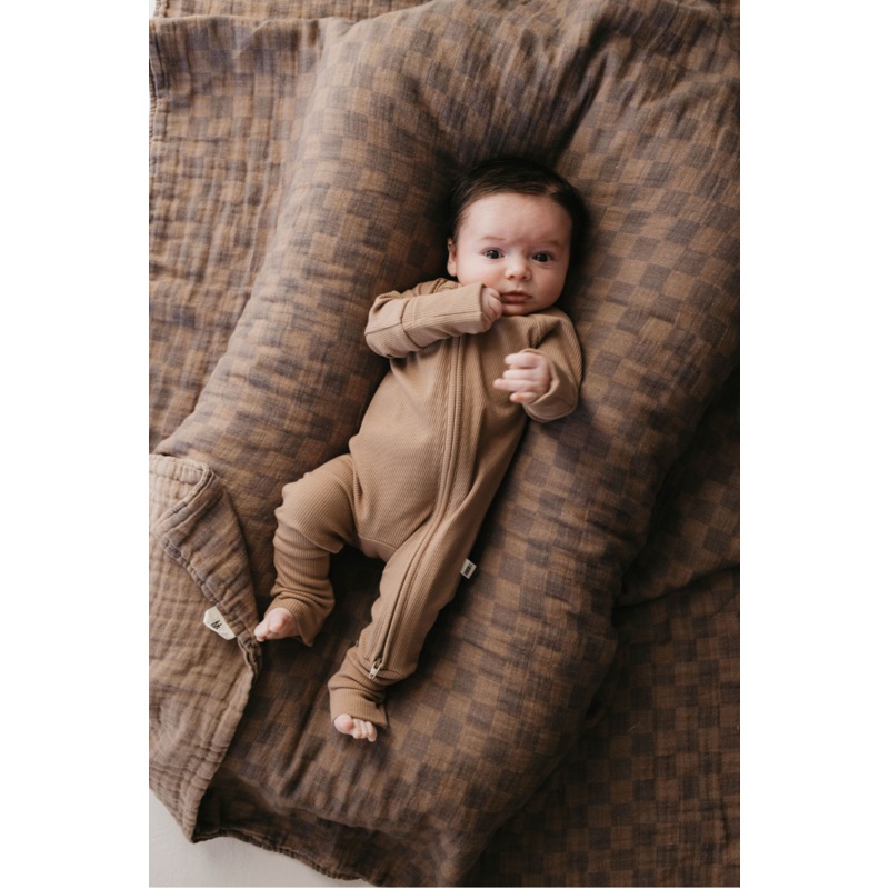 Bamboo Zip Pajamas | Ribbed Milk Chocolate