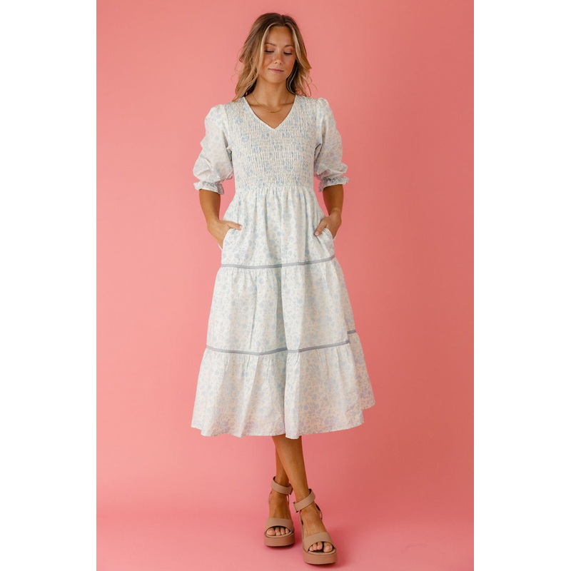 Beautiful Days Smocked Midi|SteelBlue|S|M|L