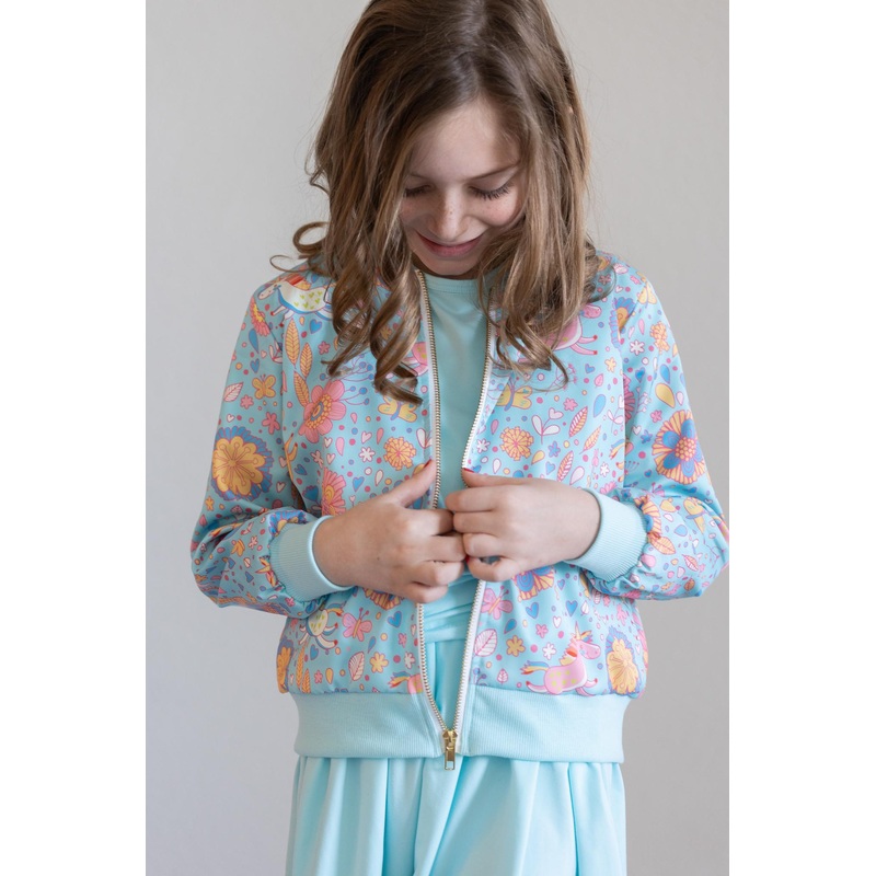 Blue Retro Unicorns Satin Jacket