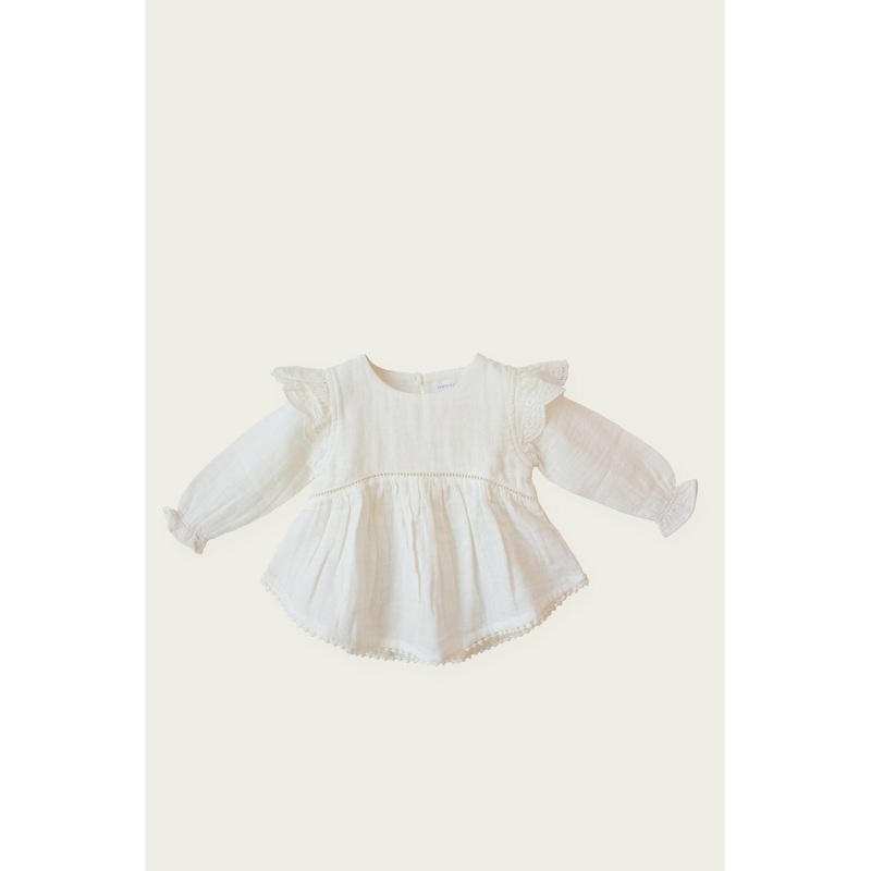 Jamie Kay Organic Cotton Muslin Olive Ruffle Top | Natural