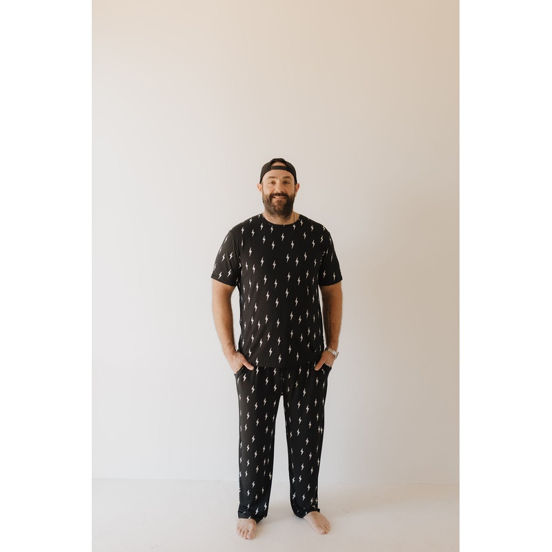 Men’s Bamboo Short Sleeve Pajama | Midnight Lightning Bolt