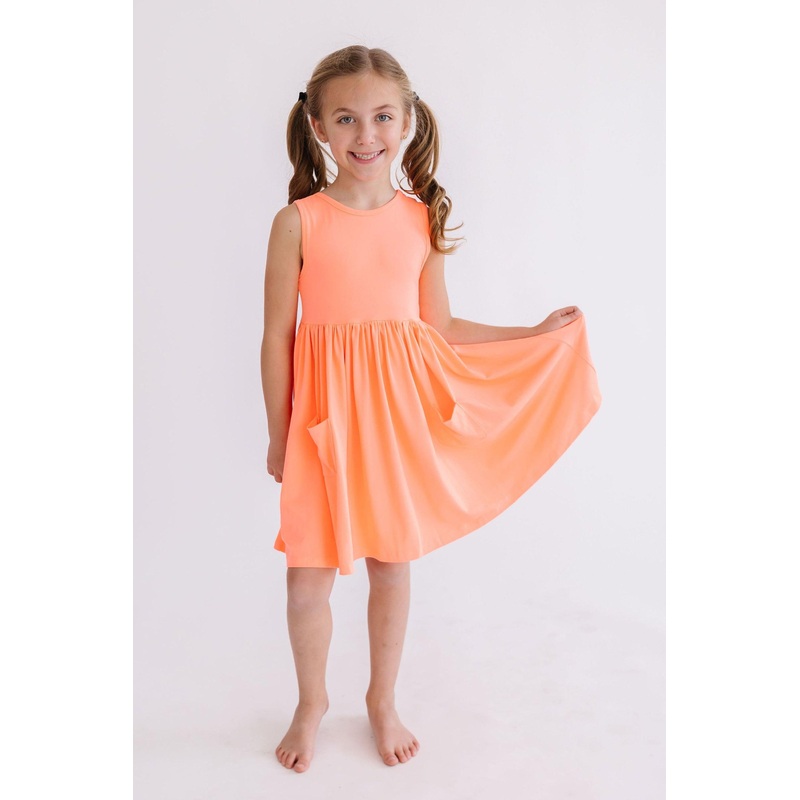 Neon Coral Tank Pocket Twirl Dress