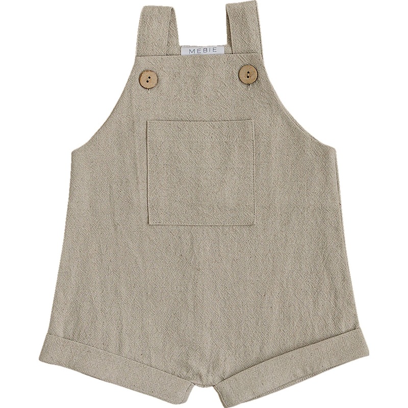 Oatmeal Short Linen Overall|0-3|3-6|6-12|18|2T