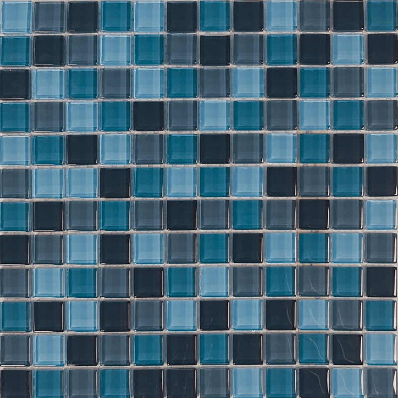 Tahiti 1×1 on 12×12 Mesh Crystal Glass Mosaic Tile Aqua Color Blends Series – Aquatica Collection