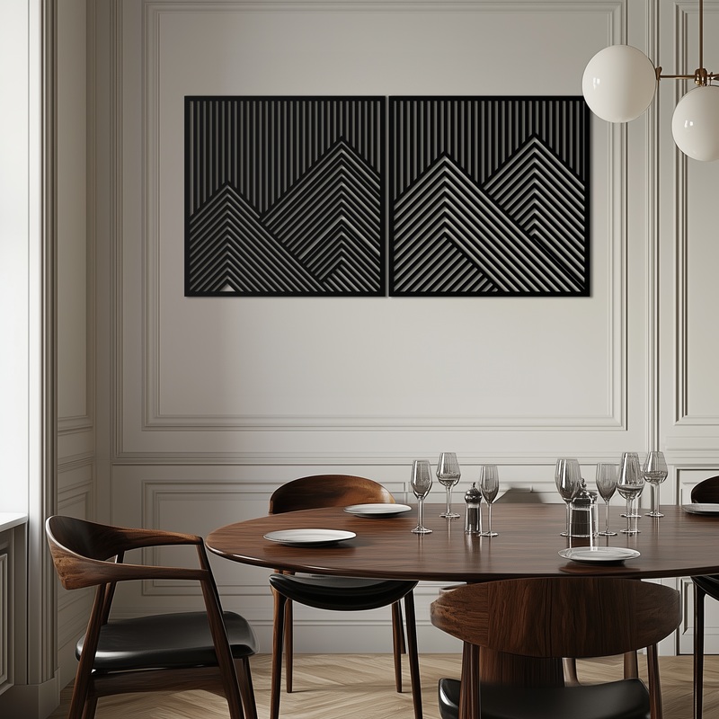 Geometric Mountain Landscape Metal Wall Art – Modern Minimalist Decor- KAF188