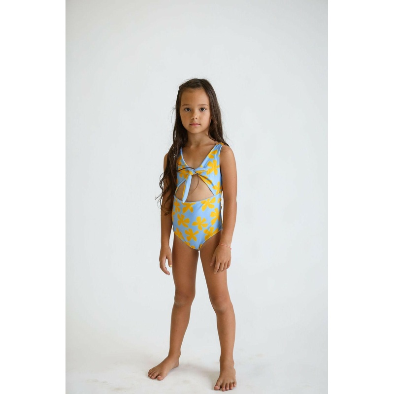 Girl’s Cutout One Piece in Light Blue Plumeria
