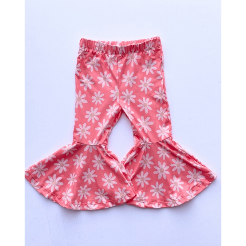 Keely Exaggerated Bell Bottoms – Coral with Flowers