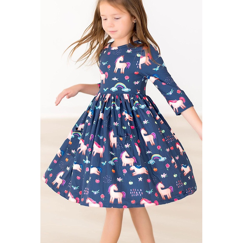 Painted Skies 3/4 Sleeve Pocket Twirl Dress