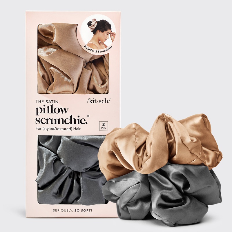Satin Sleep Pillow Scrunchies – Charcoal/Gold