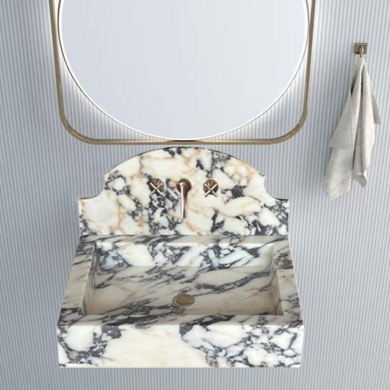 Calacatta Viola Marble Wall-Mount Bathroom Sink with Backsplash (W)18 (L)24 (H)6