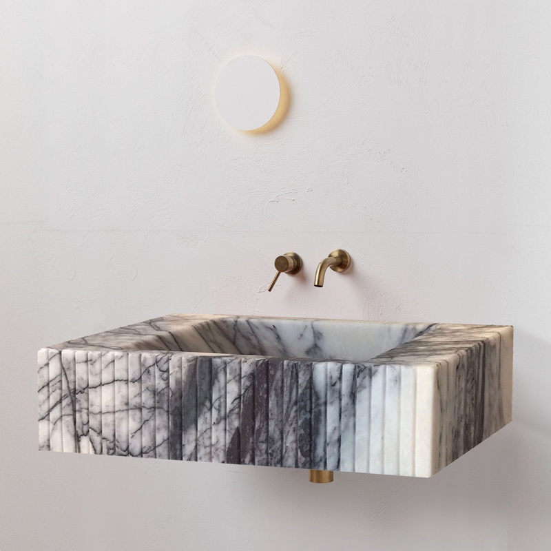 New York Marble Wall-mount Bathroom Sink Fluted Front (W)12 (W)20 (H)5