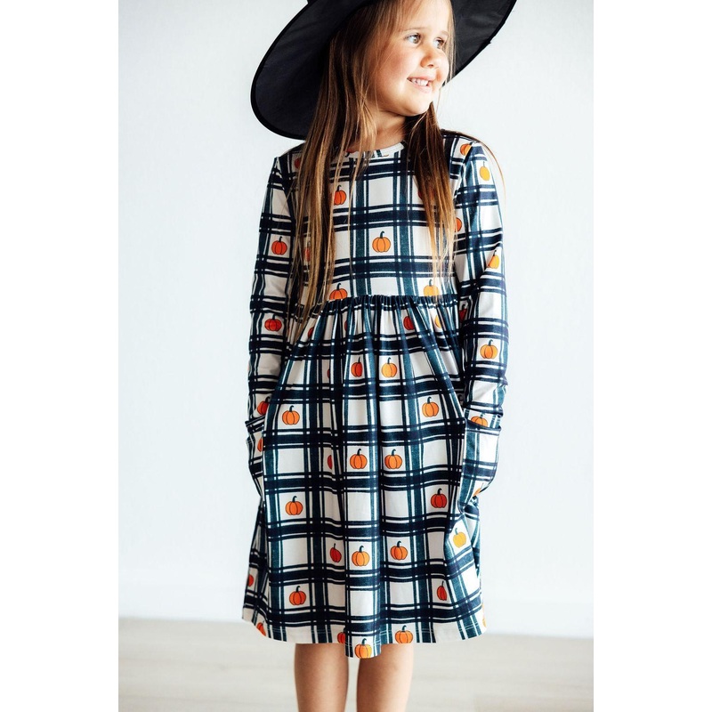 Plaid Pumpkins L/S Pocket Twirl Dress