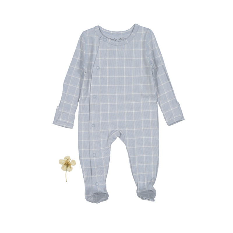 The Printed Snap Romper – Blue Grid