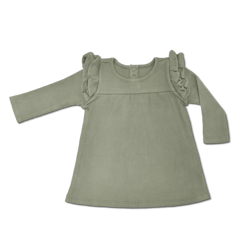 Waffle Long Sleeve Dress – Olive Green