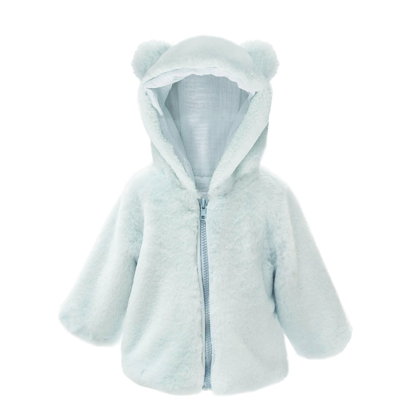BLUE BEAR FAUX FUR HOODED BABY COAT 6-12M