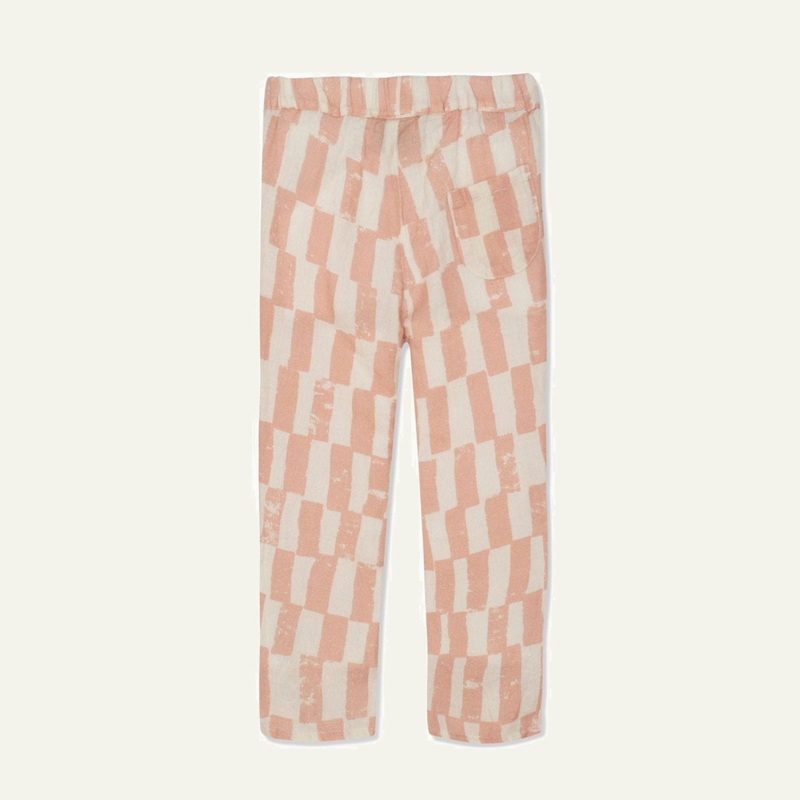 Checkered Linen Kid Pants|02Y|03Y|04Y|05Y|06Y|08Y|10Y|Natural/Misty Rose