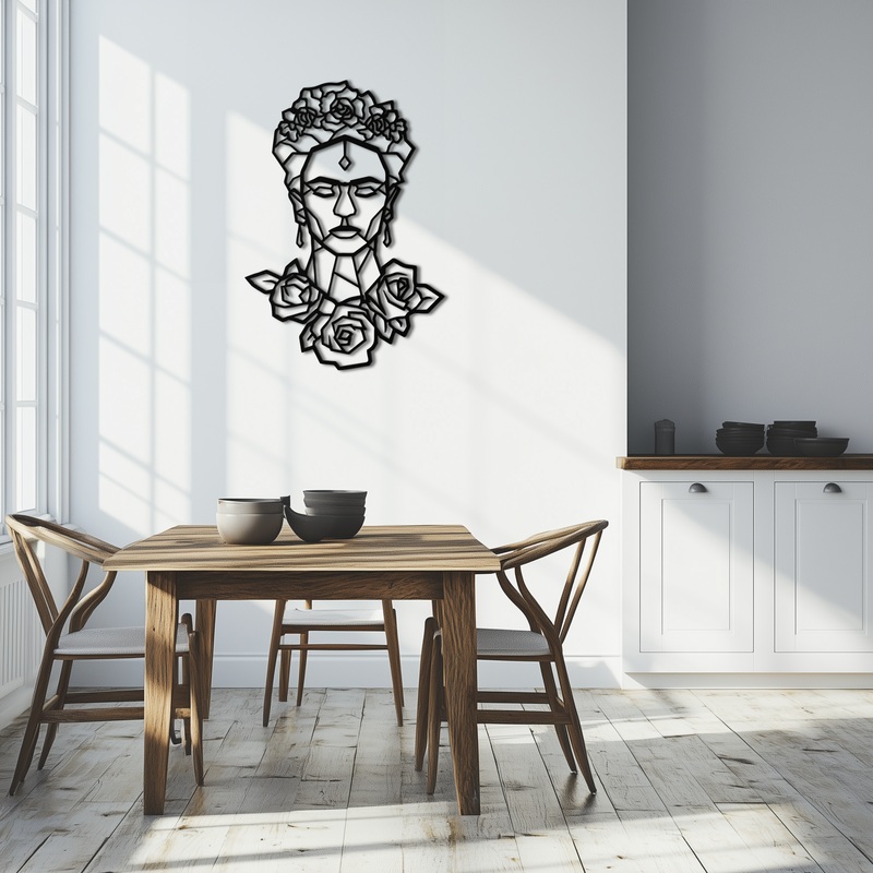Frida Kahlo Metal Wall Art – Geometric Floral Portrait- KAF174
