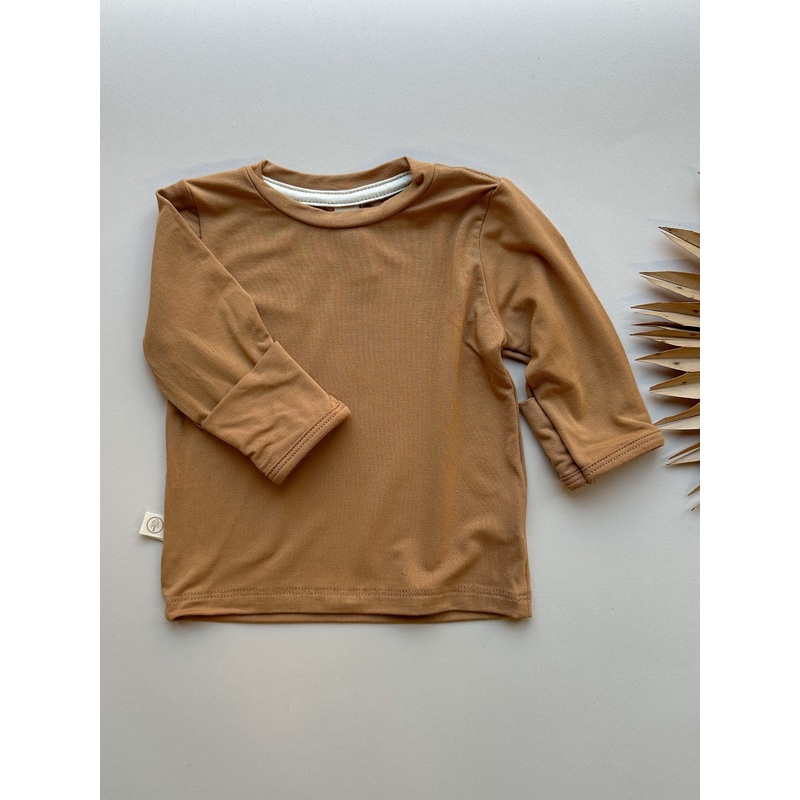 Long Sleeve Crew Neck Tee with Mittens | Baby & Toddler | Luxury Bamboo | Clay