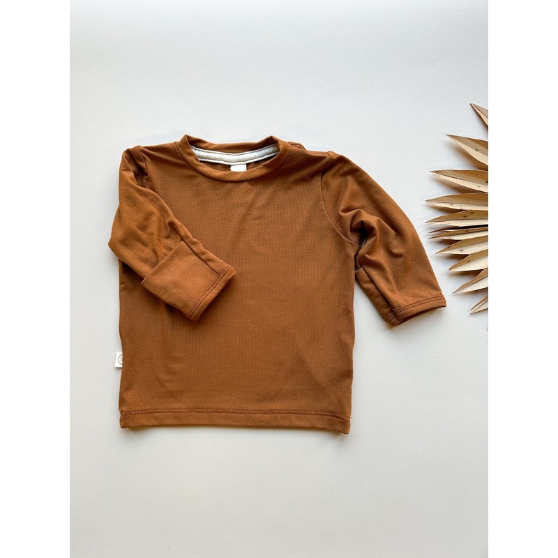 Long Sleeve Crew Neck Tee with Mittens | Baby & Toddler | Luxury Bamboo | Ginger