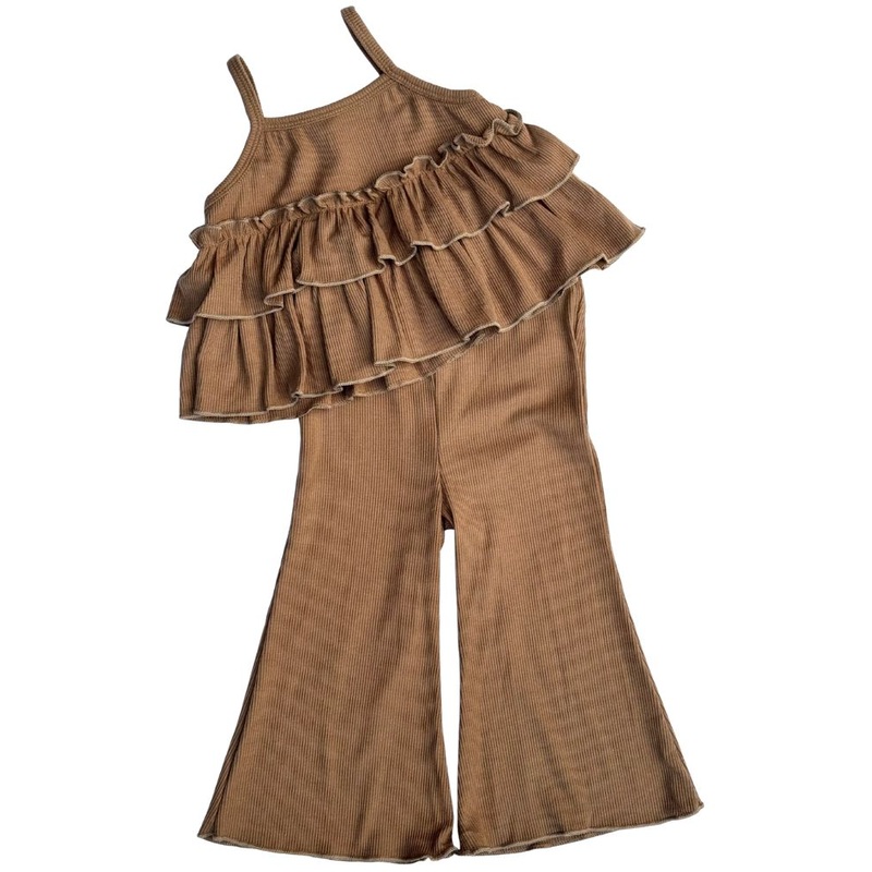 Presley Ruffle Tank Two-Piece Set – Brown