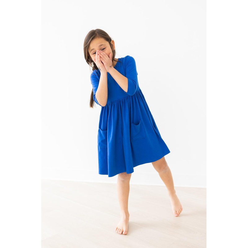 Royal Blue 3/4 Sleeve Pocket Twirl Dress