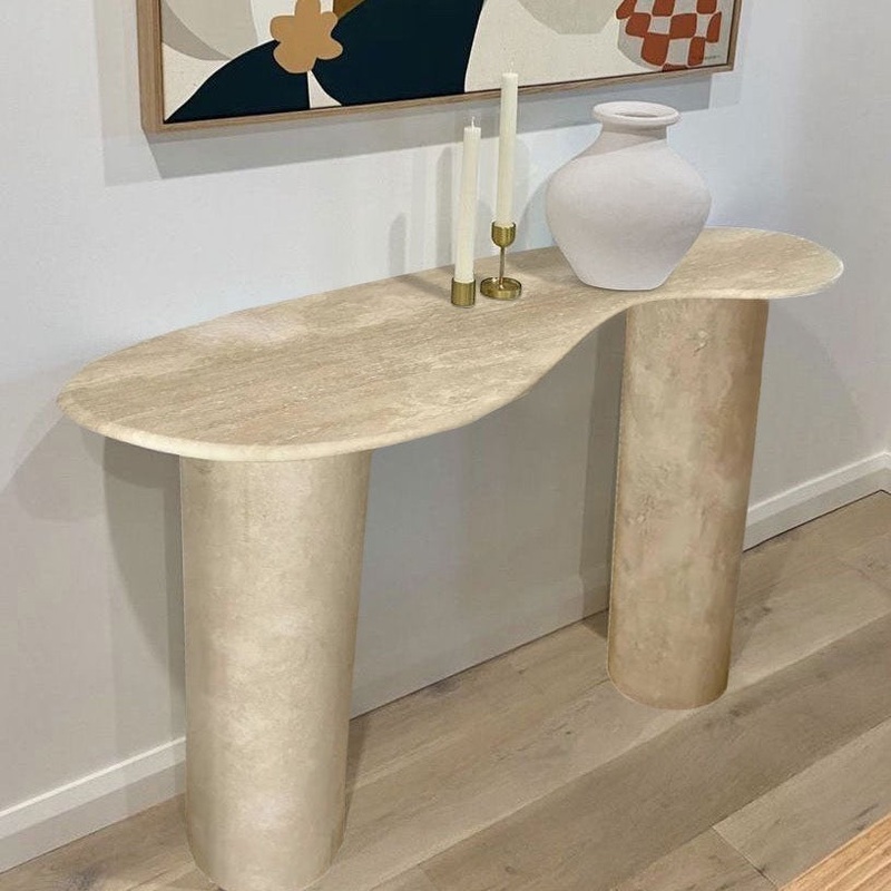 Troia Light Travertine Designer Console Filled and Honed (W)15 (L)48 (H)36