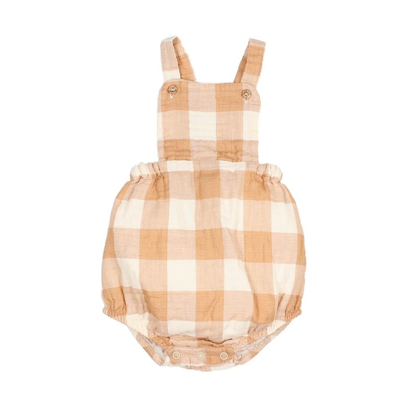 Baby Gingham Romper – Caramel|3m|6m|12m|18m|24m