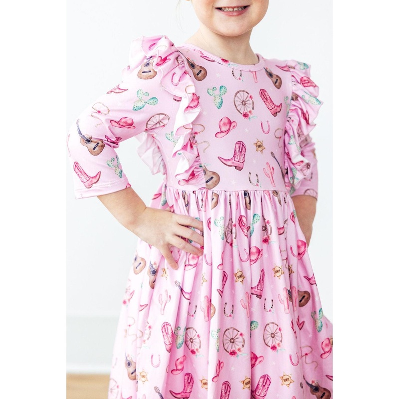 Boot Scootin’ 3/4 Sleeve Ruffle Twirl Dress