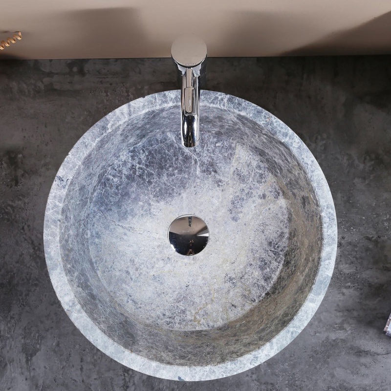 Natural Stone Tundra Grey Marble Above Vanity Bathroom Sink Polished (D)16.5 (H)6