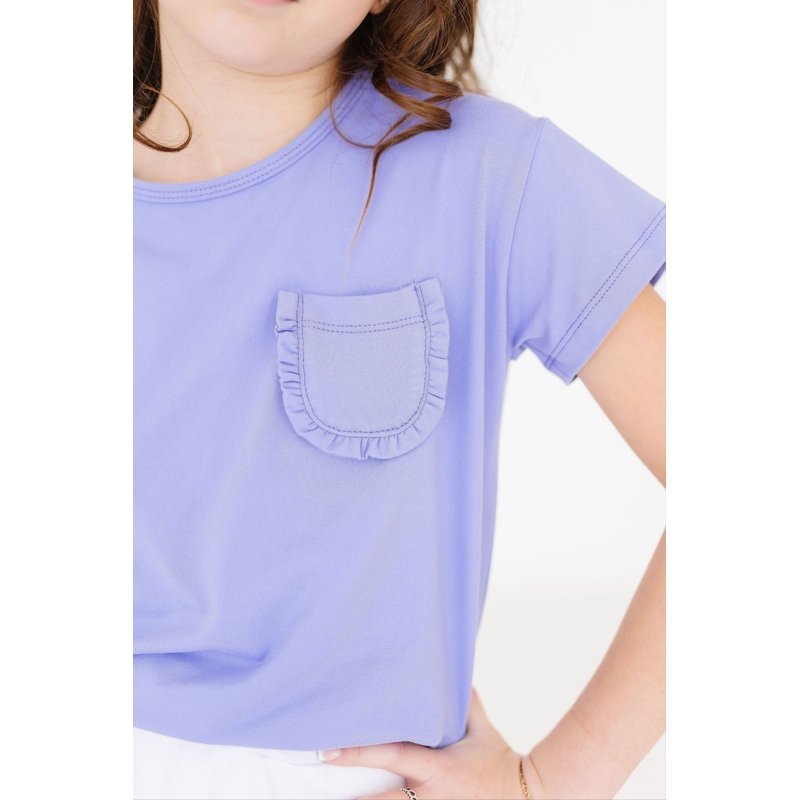 Periwinkle Ruffle Pocket Tee|6-12M|12-24M|2T|3T|4T|5/6|7/8|9/10
