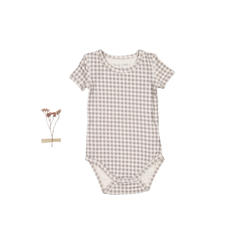 The Printed Short Sleeve Onesie – Taupe Gingham
